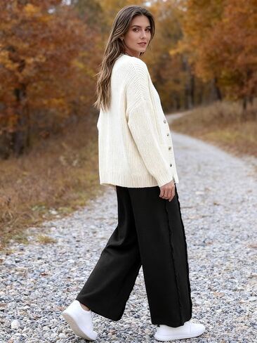 بنطال Bankeng النسائي الفضفاض بأرجل واسعة، سروال Palazzo كاجوال برباط الخصر، بنطلون رياضي مع جيوب in Kuwait