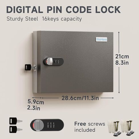 WeHere Key Lock Box Wall Mount, 16 Key Cabinet with Combination Lock & Key Tags, Digital Code Key Organizer Security Storage Lockbox, Key Management for Garage,Office,Holtel,Home in Kuwait