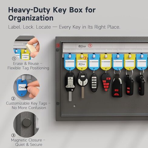 WeHere Key Lock Box Wall Mount, 16 Key Cabinet with Combination Lock & Key Tags, Digital Code Key Organizer Security Storage Lockbox, Key Management for Garage,Office,Holtel,Home in Kuwait
