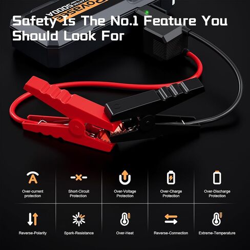 Povasee Jump Starter 5000A Car Jumper Starter، نموذج A30 12V صندوق القفز لبطارية السيارة حتى 10 لتر غاز أو 8 لتر محرك ديزل بطارية بداية متنقلة مع بنك الطاقة/مخرج مزدوج/إضاءة LED in Kuwait