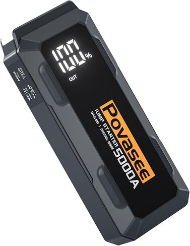 Povasee Jump Starter 5000A Car Jumper Starter، نموذج A30 12V صندوق القفز لبطارية السيارة حتى 10 لتر غاز أو 8 لتر محرك ديزل بطارية بداية متنقلة مع بنك الطاقة/مخرج مزدوج/إضاءة LED in Kuwait