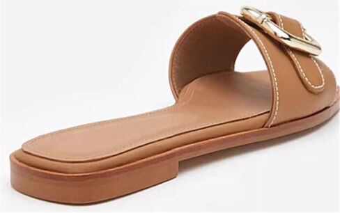 Women's One Word Flat Slippers Metal Buckle Square Toe Open Toe Slip-on Mules Sandals Fashion Sexy Dress Wedding Summer Chunky Heel Shoes in Saudi Arabia