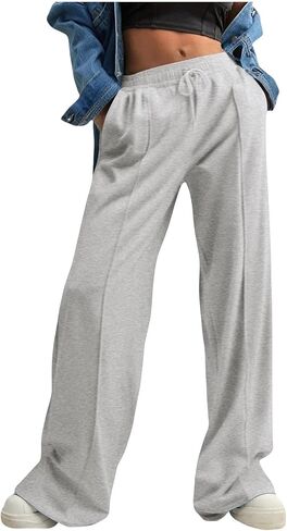 Baggy Sweatpants for Women Elastic Waisted Wide Leg Sweat Pants 2025 Fall Fashion Outfits Casual Loose Joggers in Saudi Arabia