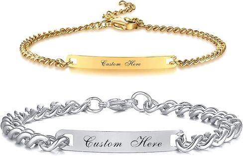 Gamtic Customize ID Bracelets Gift for Couples - His & Her Matching Bracelet, Men Women Promise Cuban Chain Bracelet in Kuwait