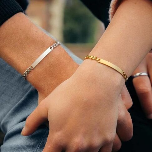 Gamtic Customize ID Bracelets Gift for Couples - His & Her Matching Bracelet, Men Women Promise Cuban Chain Bracelet in Kuwait
