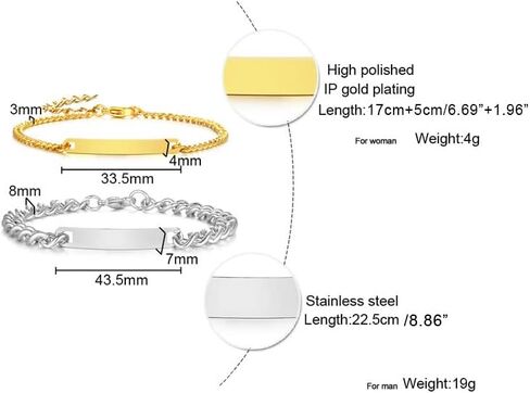 Gamtic Customize ID Bracelets Gift for Couples - His & Her Matching Bracelet, Men Women Promise Cuban Chain Bracelet in Kuwait
