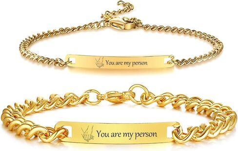 Gamtic Customize ID Bracelets Gift for Couples - His & Her Matching Bracelet, Men Women Promise Cuban Chain Bracelet in Kuwait