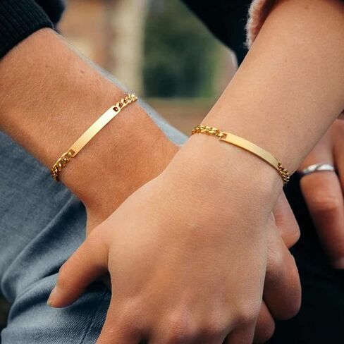 Gamtic Customize ID Bracelets Gift for Couples - His & Her Matching Bracelet, Men Women Promise Cuban Chain Bracelet in Kuwait