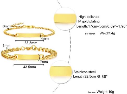 Gamtic Customize ID Bracelets Gift for Couples - His & Her Matching Bracelet, Men Women Promise Cuban Chain Bracelet in Kuwait