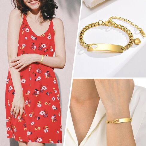 Gamtic Customize ID Bracelets Gift for Couples - His & Her Matching Bracelet, Men Women Promise Cuban Chain Bracelet in Kuwait