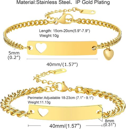 Gamtic Customize ID Bracelets Gift for Couples - His & Her Matching Bracelet, Men Women Promise Cuban Chain Bracelet in Kuwait
