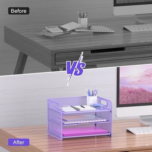 Samstar 3 Tier Letter Tray Paper Organizer with Handle, Mesh Desk Organizer Paper Sorter File Rack Shelves, Black in Kuwait