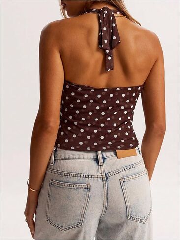MakeMeChic Women's Polka Dots Halter Top Crop Draped Cowl Neck Sleeveless Y2K Going Out Top in Saudi Arabia