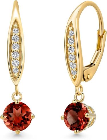 Gem Stone King 4.5MM Round Gemstone Birhtstone and Lab Grown Diamond Leverback Dangle Earrings for Women in 10K Yellow Gold | Fine Jewelry Gifts for Her Mom Women Wife in Saudi Arabia