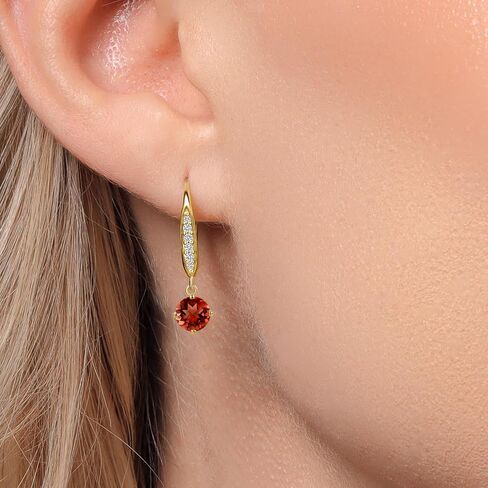 Gem Stone King 4.5MM Round Gemstone Birhtstone and Lab Grown Diamond Leverback Dangle Earrings for Women in 10K Yellow Gold | Fine Jewelry Gifts for Her Mom Women Wife in Saudi Arabia