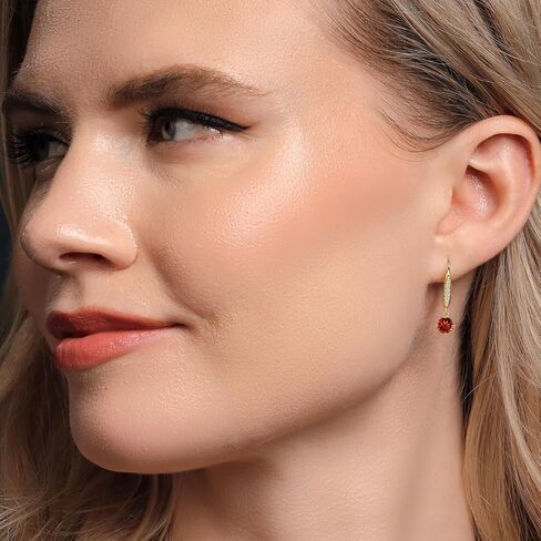 Gem Stone King 4.5MM Round Gemstone Birhtstone and Lab Grown Diamond Leverback Dangle Earrings for Women in 10K Yellow Gold | Fine Jewelry Gifts for Her Mom Women Wife in Saudi Arabia
