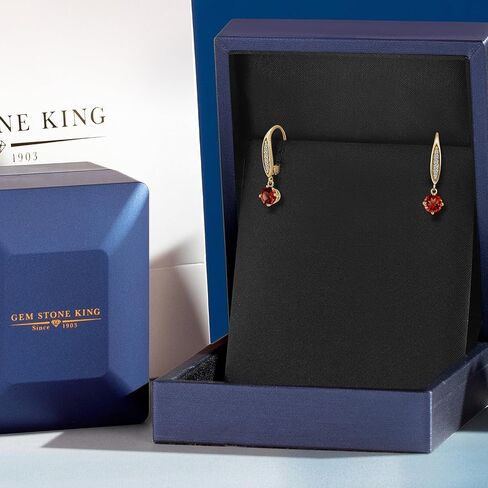 Gem Stone King 4.5MM Round Gemstone Birhtstone and Lab Grown Diamond Leverback Dangle Earrings for Women in 10K Yellow Gold | Fine Jewelry Gifts for Her Mom Women Wife in Saudi Arabia