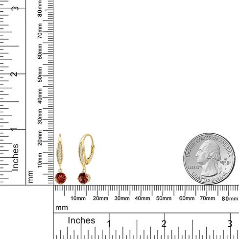 Gem Stone King 4.5MM Round Gemstone Birhtstone and Lab Grown Diamond Leverback Dangle Earrings for Women in 10K Yellow Gold | Fine Jewelry Gifts for Her Mom Women Wife in Saudi Arabia