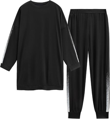 Womens Muslim Tracksuit Set Crew Neck Sweatsuits Simple Training Dubai Style Sweatpants in Kuwait