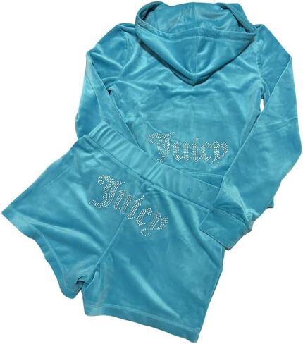 Juicy Couture Velour Coastal Teal Tracksuit Jacket and Shorts Set Size Large in Saudi Arabia