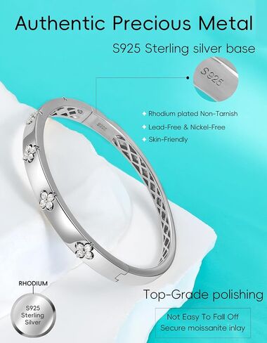 Lucky Bangles Bracelets for Women Moissanite D Color VVS1 14K Gold Plated Bracelet 925 sterling silver Four Leaf Clover Non Tarnish Easily in Saudi Arabia