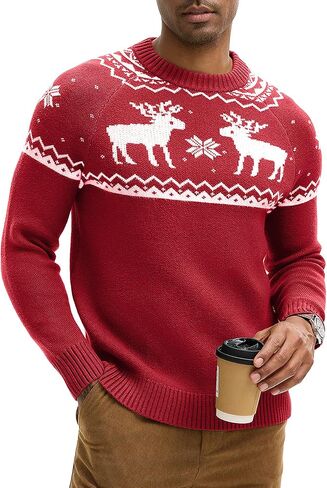 HOTake Men's Pullover Crewneck Sweater, Fair Isle and Christmas Pattern Available in Saudi Arabia