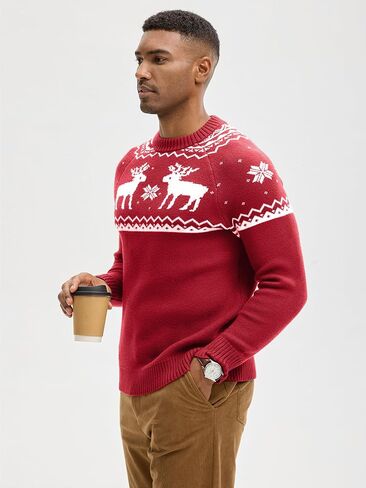 HOTake Men's Pullover Crewneck Sweater, Fair Isle and Christmas Pattern Available in Saudi Arabia