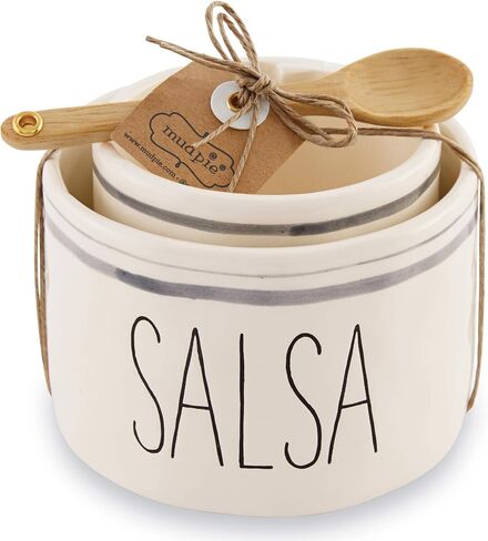 Mud Pie Salsa & Guac Bowl Set, white, salsa 3"" x 4 1/2"" dia | guac 2 3/4"" x 3 1/2"" dia | spoon 5""" in Saudi Arabia