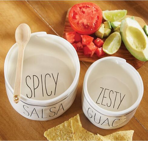Mud Pie Salsa & Guac Bowl Set, white, salsa 3"" x 4 1/2"" dia | guac 2 3/4"" x 3 1/2"" dia | spoon 5""" in Saudi Arabia