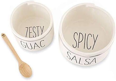 Mud Pie Salsa & Guac Bowl Set, white, salsa 3"" x 4 1/2"" dia | guac 2 3/4"" x 3 1/2"" dia | spoon 5""" in Saudi Arabia
