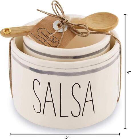 Mud Pie Salsa & Guac Bowl Set, white, salsa 3"" x 4 1/2"" dia | guac 2 3/4"" x 3 1/2"" dia | spoon 5""" in Saudi Arabia