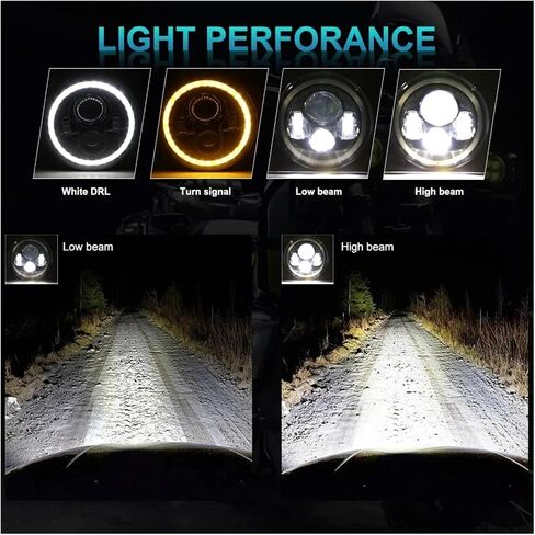 قطعتان من المصابيح الأمامية LED المستديرة مقاس 7 بوصة - مناسبة عالميًا لسيارة جيب رانجلر JK، والدراجات النارية ياماها، والسيارات - مصباح أمامي 12 فولت/24 فولت DRL مع سطوع عالي in Kuwait