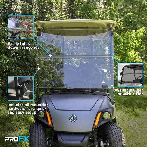 الزجاج الأمامي لعربة الجولف ProFX متوافق مع Yamaha Drive2 | تصميم ملون قابل للطي بمسمار | يناسب موديلات 2017+ Drive2 | صنع في أمريكا in Kuwait