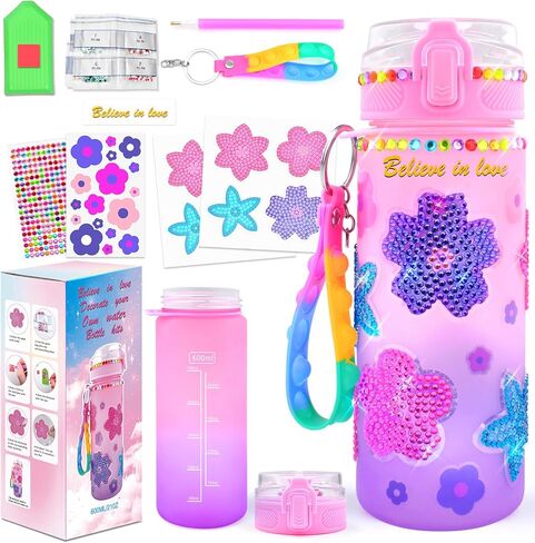 ASIOWELY Decorate Your Own Water Bottle Kits for Girls Age 4-12, Flower Painting Art and Crafts Gift for Girls Age 4-6-8-10, Fun Arts and Crafts Gifts Toys for School Christmas in Kuwait