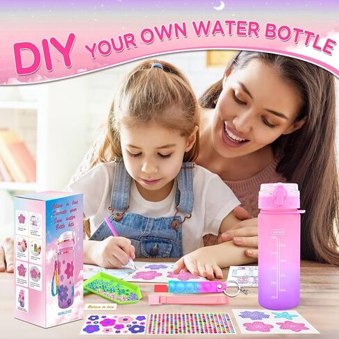 ASIOWELY Decorate Your Own Water Bottle Kits for Girls Age 4-12, Flower Painting Art and Crafts Gift for Girls Age 4-6-8-10, Fun Arts and Crafts Gifts Toys for School Christmas in Kuwait