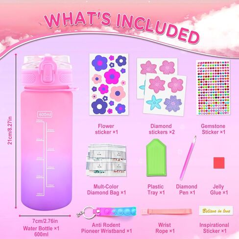 ASIOWELY Decorate Your Own Water Bottle Kits for Girls Age 4-12, Flower Painting Art and Crafts Gift for Girls Age 4-6-8-10, Fun Arts and Crafts Gifts Toys for School Christmas in Kuwait