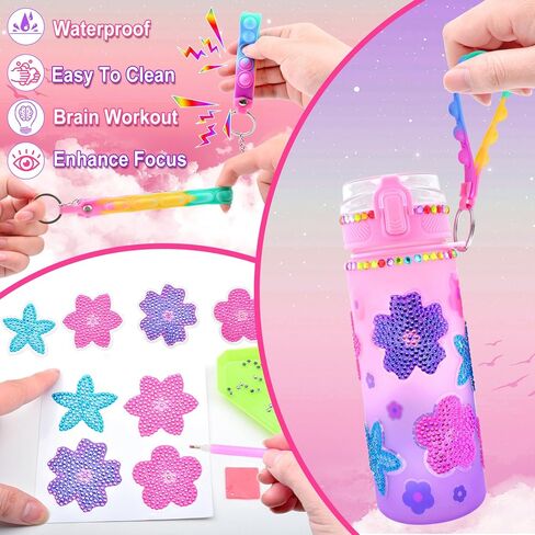 ASIOWELY Decorate Your Own Water Bottle Kits for Girls Age 4-12, Flower Painting Art and Crafts Gift for Girls Age 4-6-8-10, Fun Arts and Crafts Gifts Toys for School Christmas in Kuwait
