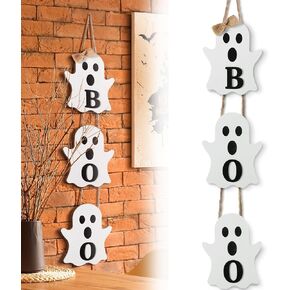 علامة شماعة باب خشبية من Vicenpal Halloween Ghost Boo، ديكور شبح لطيف كبير للباب الأمامي وساحة الجدار داخلي/خارجي لتزيين حفلات الهالوين (كلاسيكي) in Kuwait