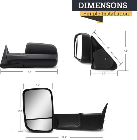 مرايا سحب TOEMIRR مناسبة لـ 1998 1999 2000 2001 دودج رام 1500 1998 1999 2000 2001 2002 دودج رام 2500 3500 قوة ساخنة بدوره إشارة ضوء السهم أضواء على الزجاج دليل التقليب الأسود مرايا السحب in Kuwait