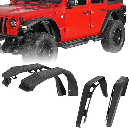 مشاعل حاجز ألومنيوم Hooke Road JL مع أضواء لـ 2018-2025 Jeep Wrangler JL & Unlimited 2/4 أبواب، مجموعة مصدات أمامية وخلفية 4 قطع in Kuwait