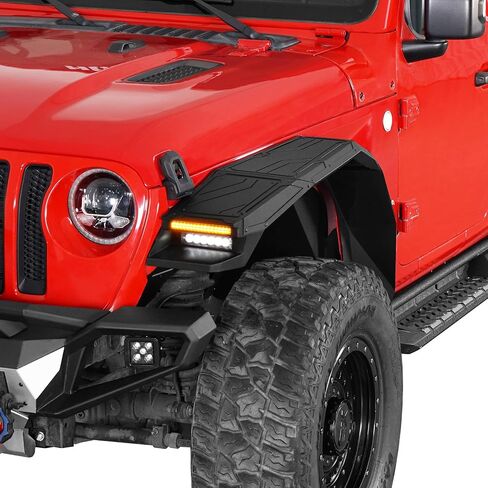 مشاعل حاجز ألومنيوم Hooke Road JL مع أضواء لـ 2018-2025 Jeep Wrangler JL & Unlimited 2/4 أبواب، مجموعة مصدات أمامية وخلفية 4 قطع in Kuwait