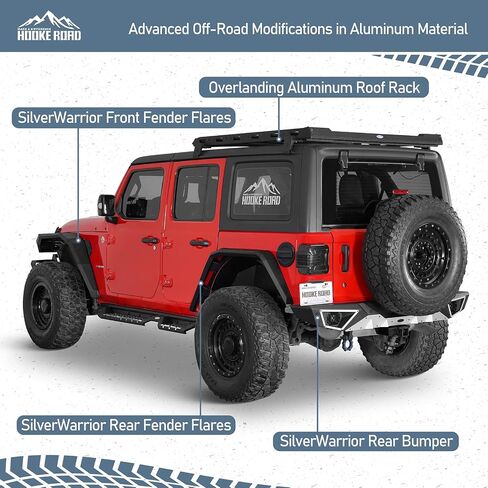 مشاعل حاجز ألومنيوم Hooke Road JL مع أضواء لـ 2018-2025 Jeep Wrangler JL & Unlimited 2/4 أبواب، مجموعة مصدات أمامية وخلفية 4 قطع in Kuwait