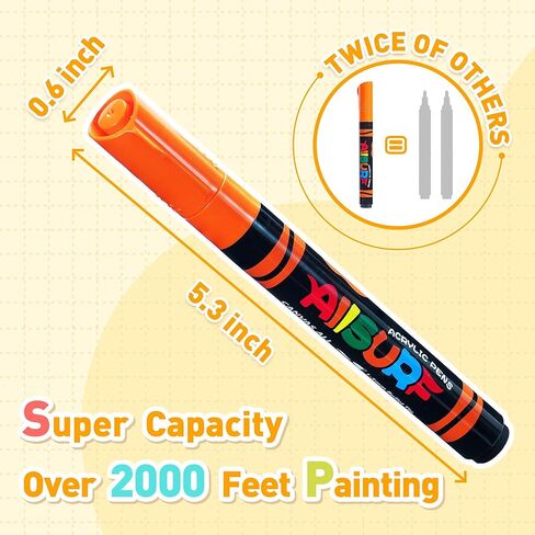 YPLUS Super Capacity Acrylic Paint Pens Markers, 8 Colors Big Acrylic Painting Pens Set, DIY Art Craft for Glass, Rock, Wood, Egg, Stone, Metal, Art Supplies Stocking Stuffers for Kids Toddler in Kuwait