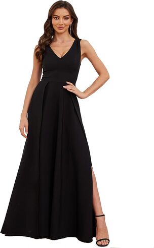 Women's Formal Dress V Neck Sleeveless Winter Wedding Guest Split Cocktail Party Prom Long Dresses in Saudi Arabia