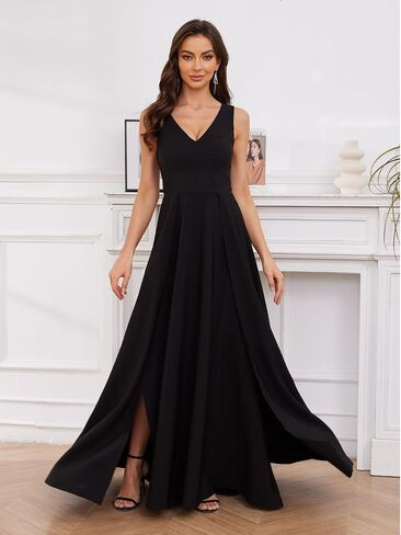 Women's Formal Dress V Neck Sleeveless Winter Wedding Guest Split Cocktail Party Prom Long Dresses in Saudi Arabia