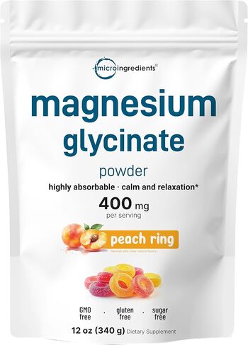 Magnesium Powder, 12oz (56 Servings) | Magnesium Glycinate Powder | Sweet Peach Ring Flavored | Sleep, Muscle, Heart & Nerve Health Support | Easily Absorbed | Non-GMO, Vegan, Sugar Free in Saudi Arabia