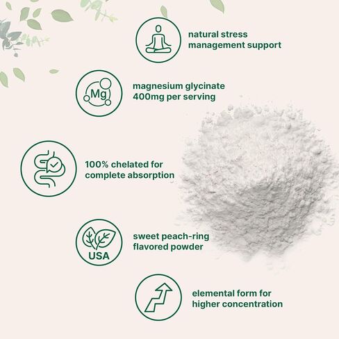Magnesium Powder, 12oz (56 Servings) | Magnesium Glycinate Powder | Sweet Peach Ring Flavored | Sleep, Muscle, Heart & Nerve Health Support | Easily Absorbed | Non-GMO, Vegan, Sugar Free in Saudi Arabia