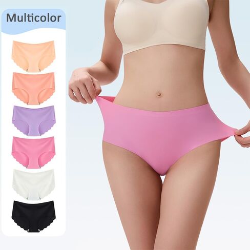 Women Seamless Underwear Mid Waisted Brief Invisible Panties No Show Hipster Full Coverage Underpants Pack of 6 in Saudi Arabia