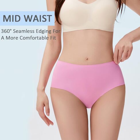 Women Seamless Underwear Mid Waisted Brief Invisible Panties No Show Hipster Full Coverage Underpants Pack of 6 in Saudi Arabia