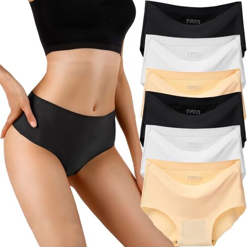 Women Seamless Underwear Mid Waisted Brief Invisible Panties No Show Hipster Full Coverage Underpants Pack of 6 in Saudi Arabia